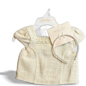 Rachel Zoe Kids Girls 2‎ PC Ivory Tweed Dress Pearl Headband Set Outfit Size 4T